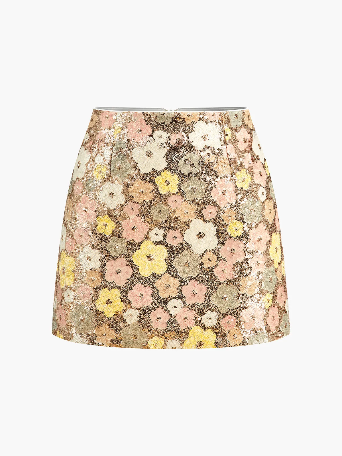 Floral Sequins Zipper Mini Skirt sold by COMMENSE