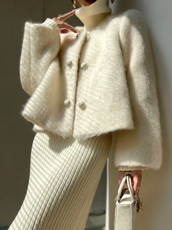 Fuzzy Button Short Wool Coat sold by COMMENSE