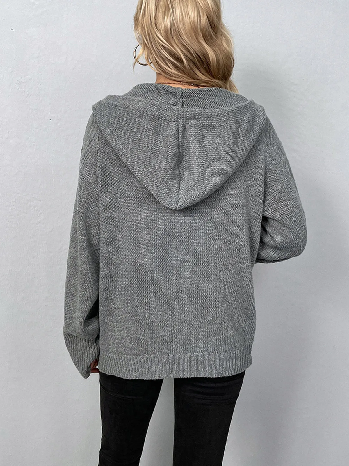 Button Drawstring Hooded Cardigan sold by COMMENSE product image thumbnail 3
