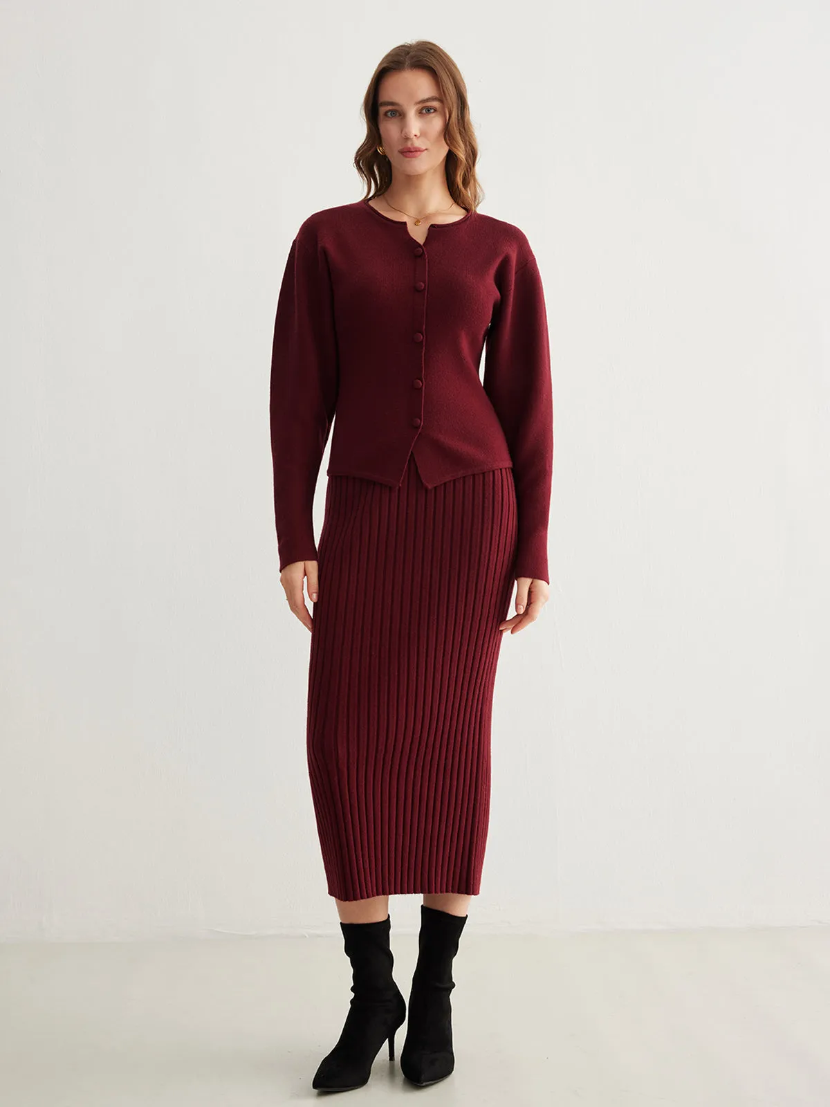 Ribbed Button Slit Sweater sold by COMMENSE product image thumbnail 2