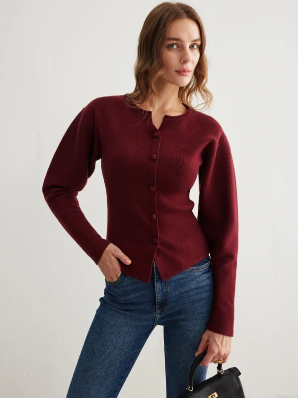 Ribbed Button Slit Sweater sold by COMMENSE