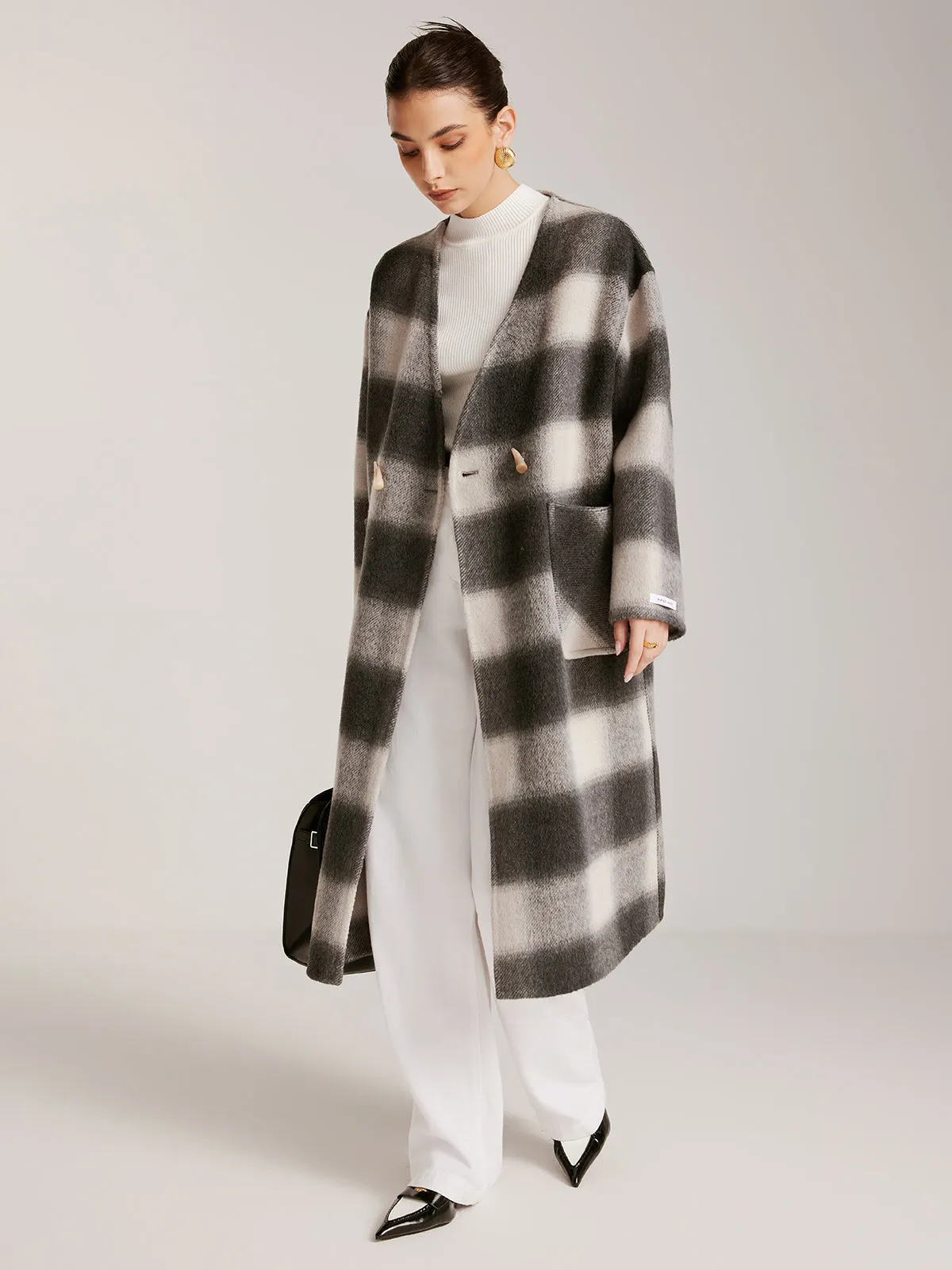 Wool-Blend Tweed Long Coat With Tassel Scarf sold by COMMENSE product image thumbnail 4