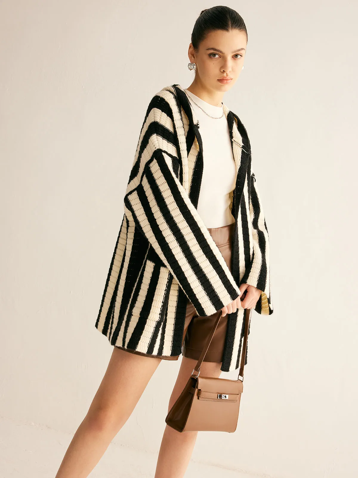 Contrast Pinstripe Hooded Cardigan sold by COMMENSE product image thumbnail 4