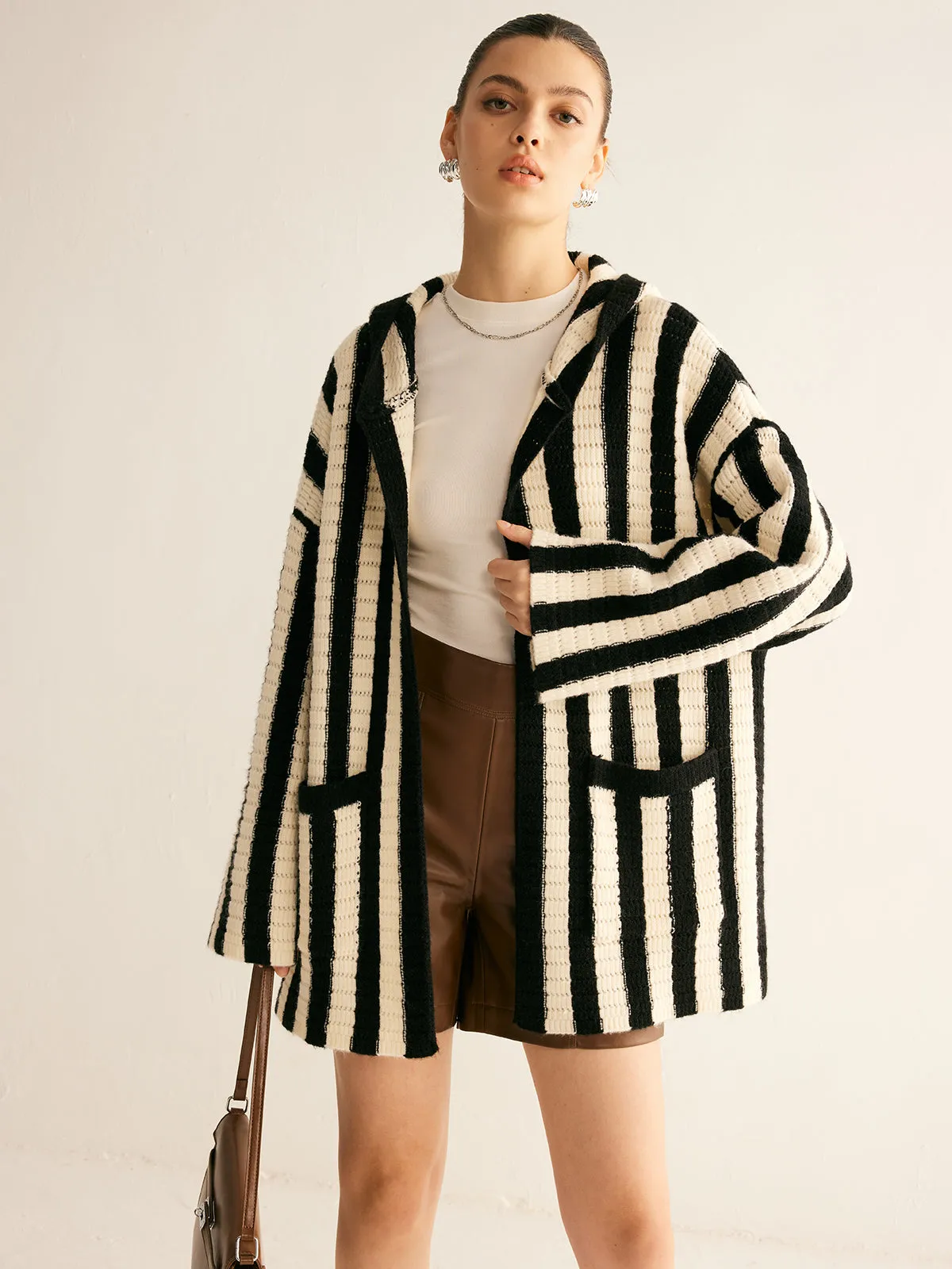 Contrast Pinstripe Hooded Cardigan sold by COMMENSE product image thumbnail 5