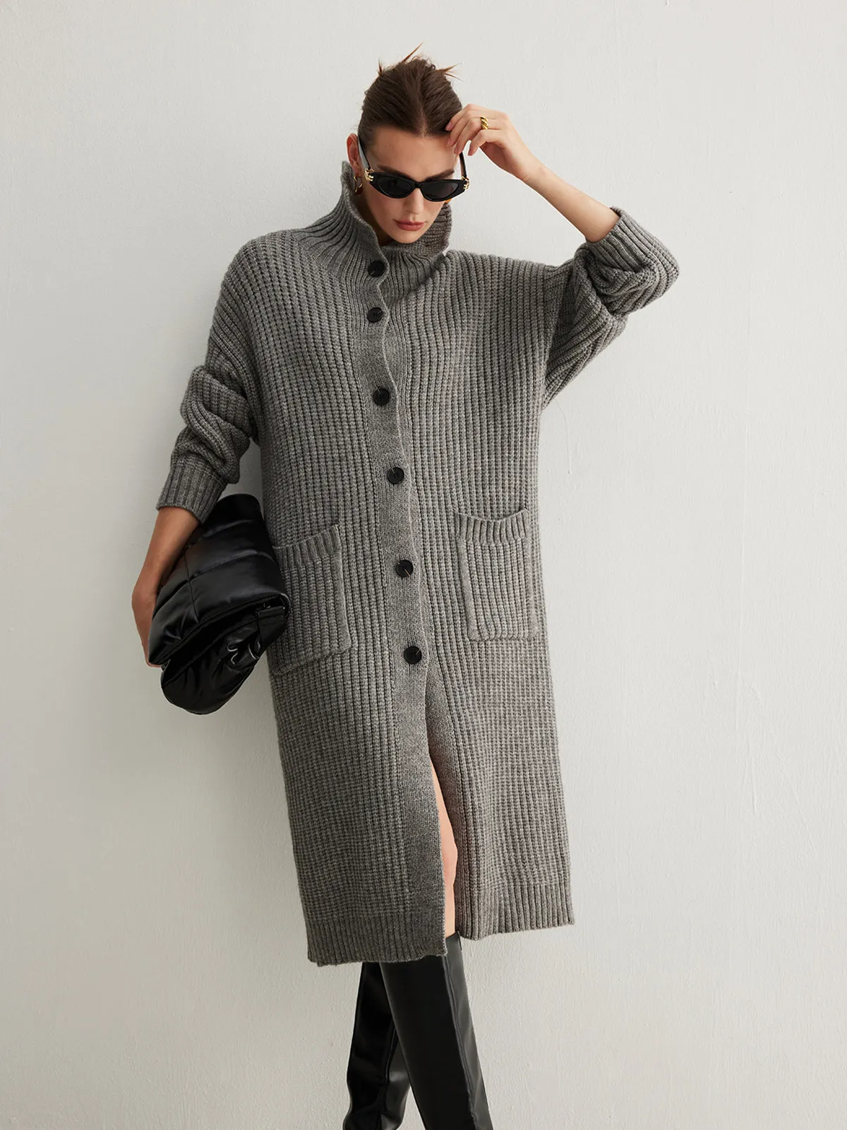 Ribbed Button Knit Long Outerwear sold by COMMENSE