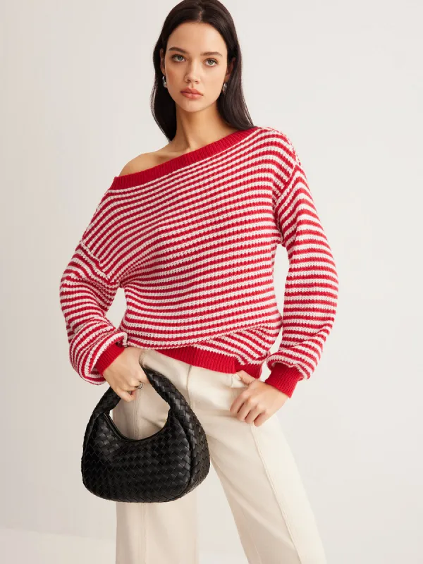 Contrast Trim Striped Swaeter sold by COMMENSE