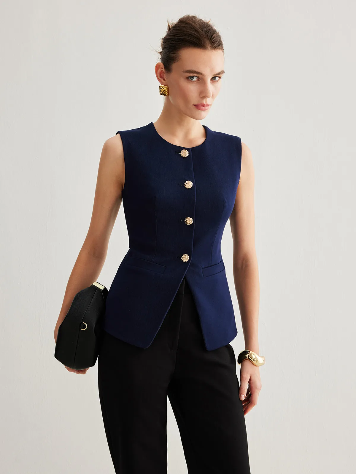 Split Button Down Slim Vest sold by COMMENSE product image thumbnail 3