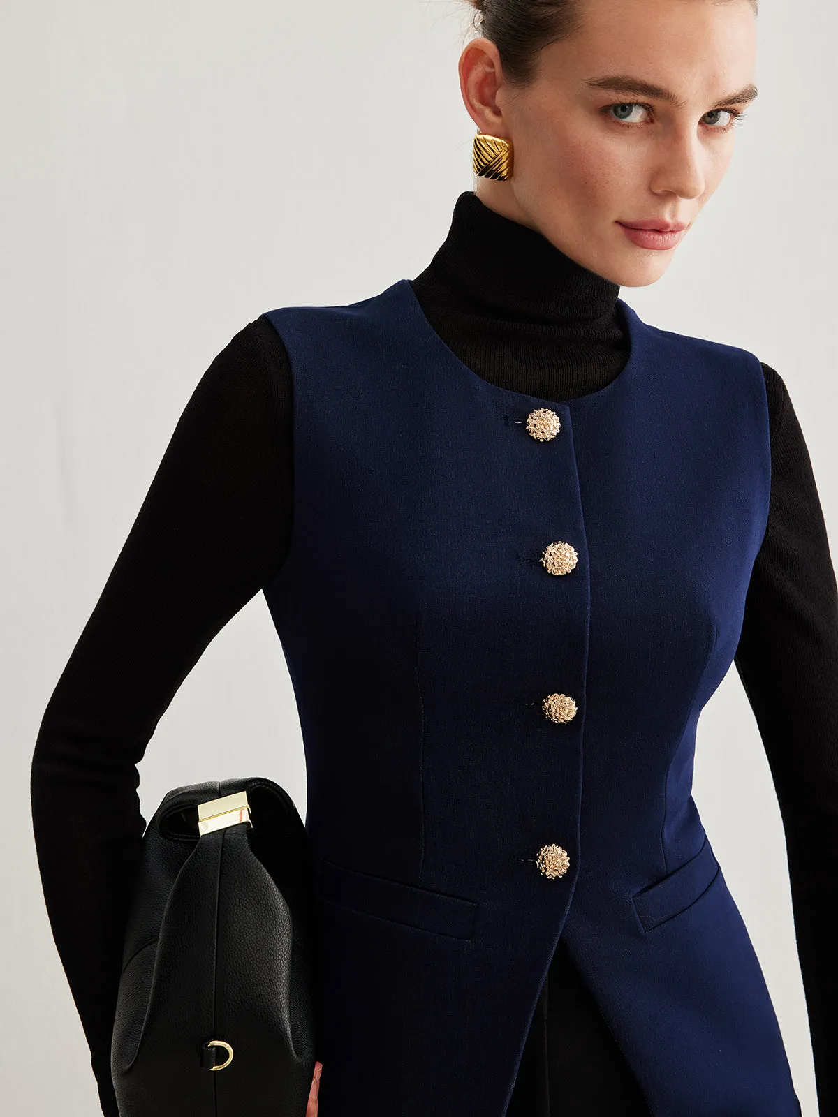 Split Button Down Slim Vest sold by COMMENSE product image thumbnail 5