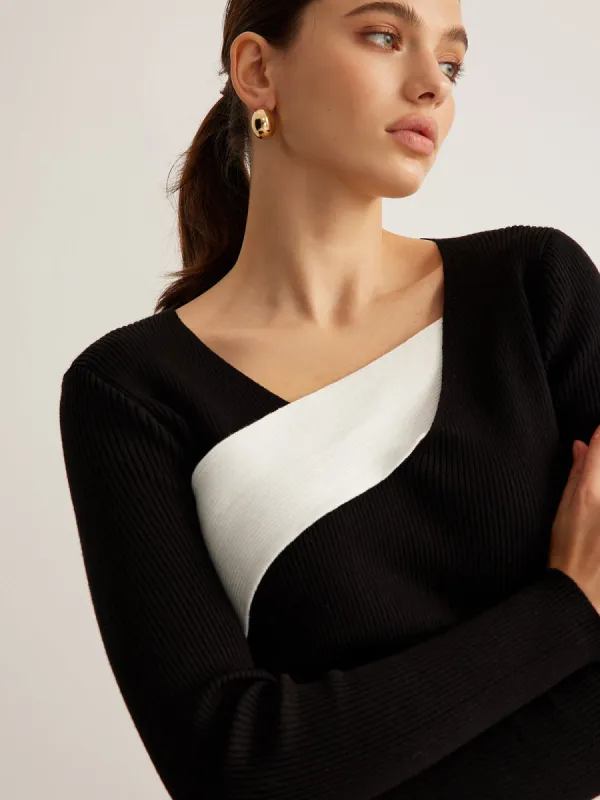Chic Color Block Slim Knit Top sold by COMMENSE