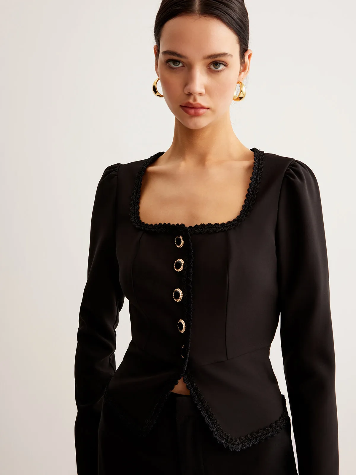 Square Neck Button Split Shirt sold by COMMENSE product image thumbnail 3