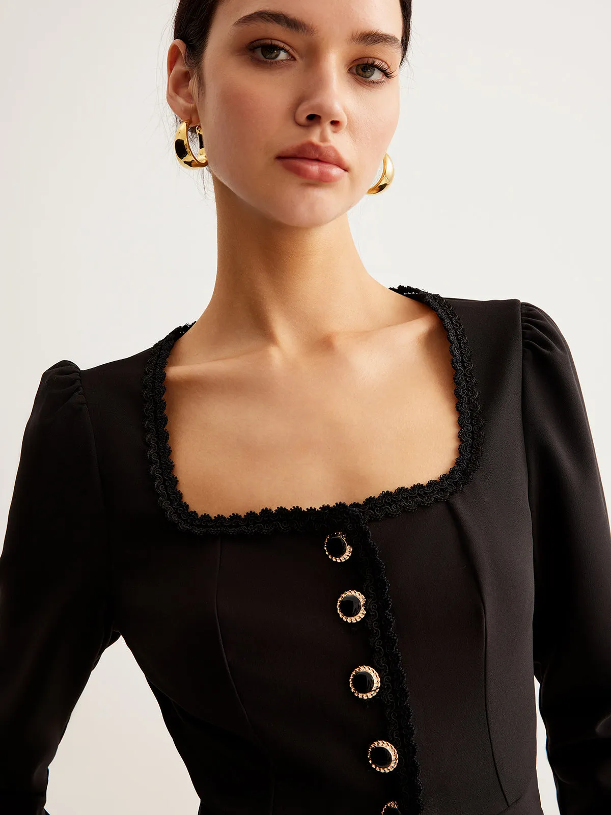 Square Neck Button Split Shirt sold by COMMENSE product image thumbnail 4