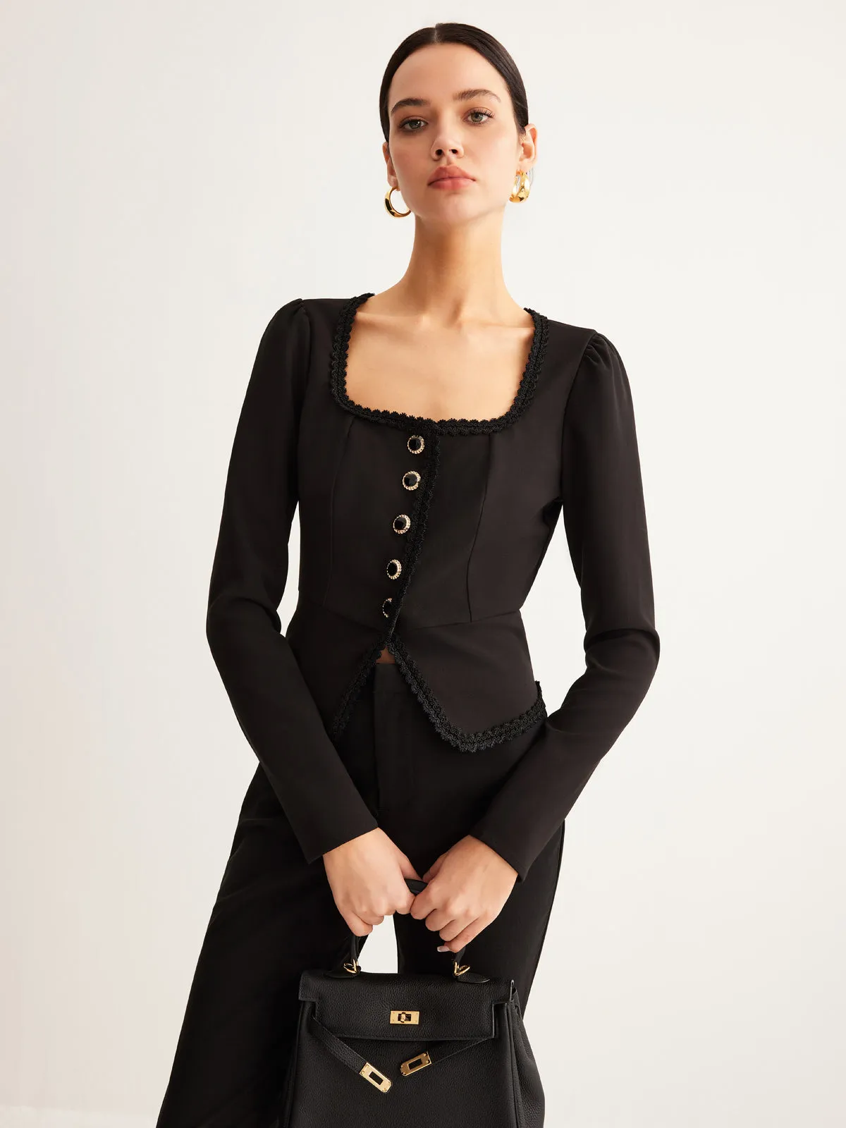 Square Neck Button Split Shirt sold by COMMENSE