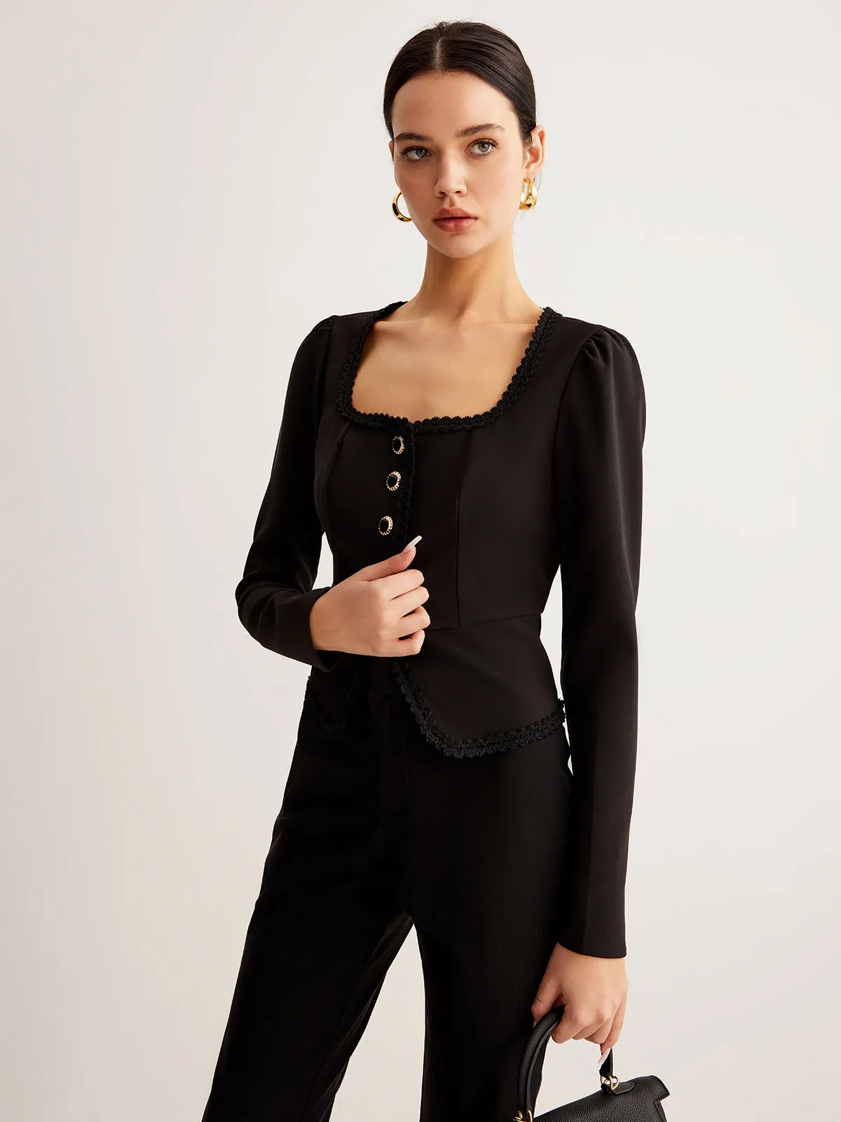 Square Neck Button Split Shirt sold by COMMENSE product image thumbnail 2