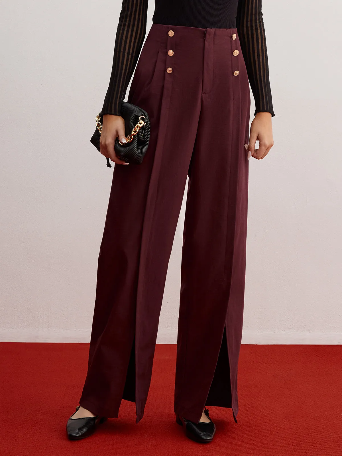 Button Decor Split Wide-Leg Pants sold by COMMENSE product image thumbnail 2