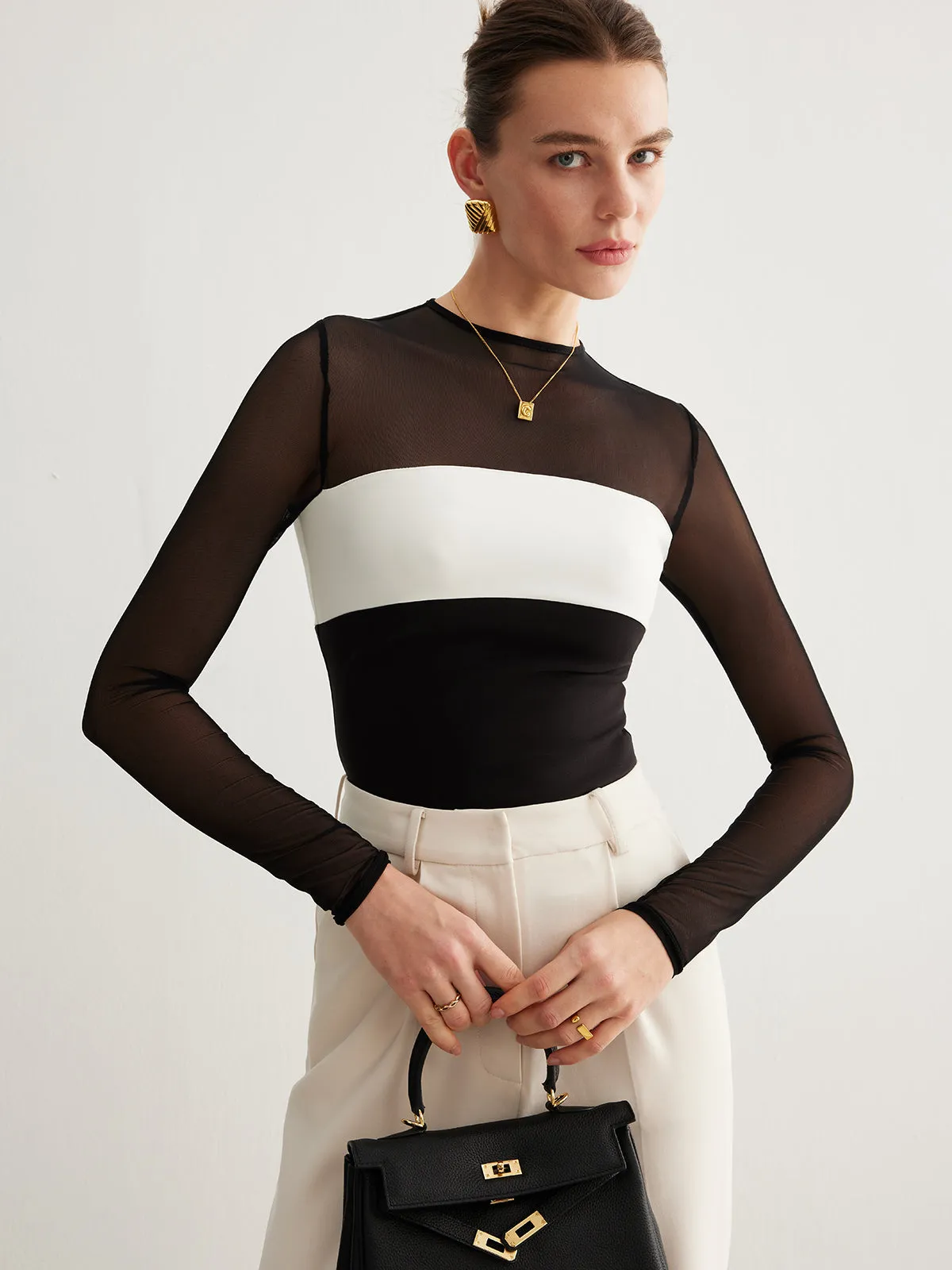 Tulle Color Block Zipper Top sold by COMMENSE product image thumbnail 3