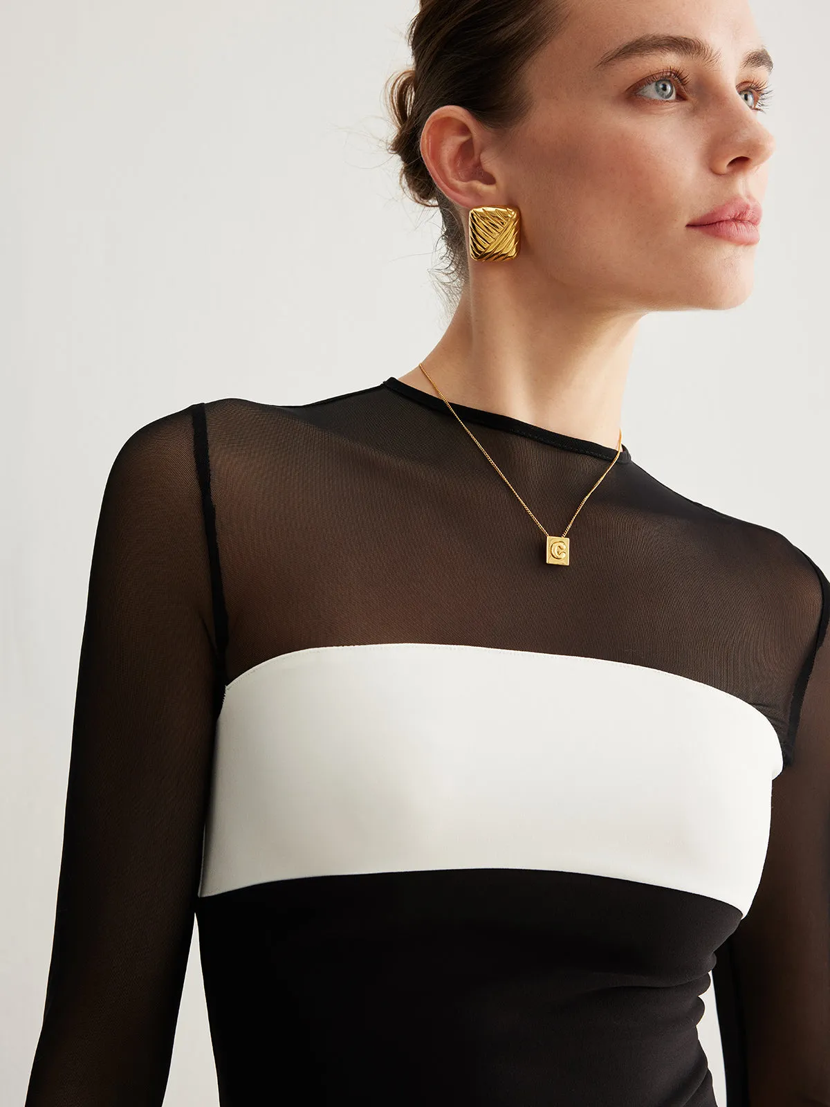 Tulle Color Block Zipper Top sold by COMMENSE product image thumbnail 4