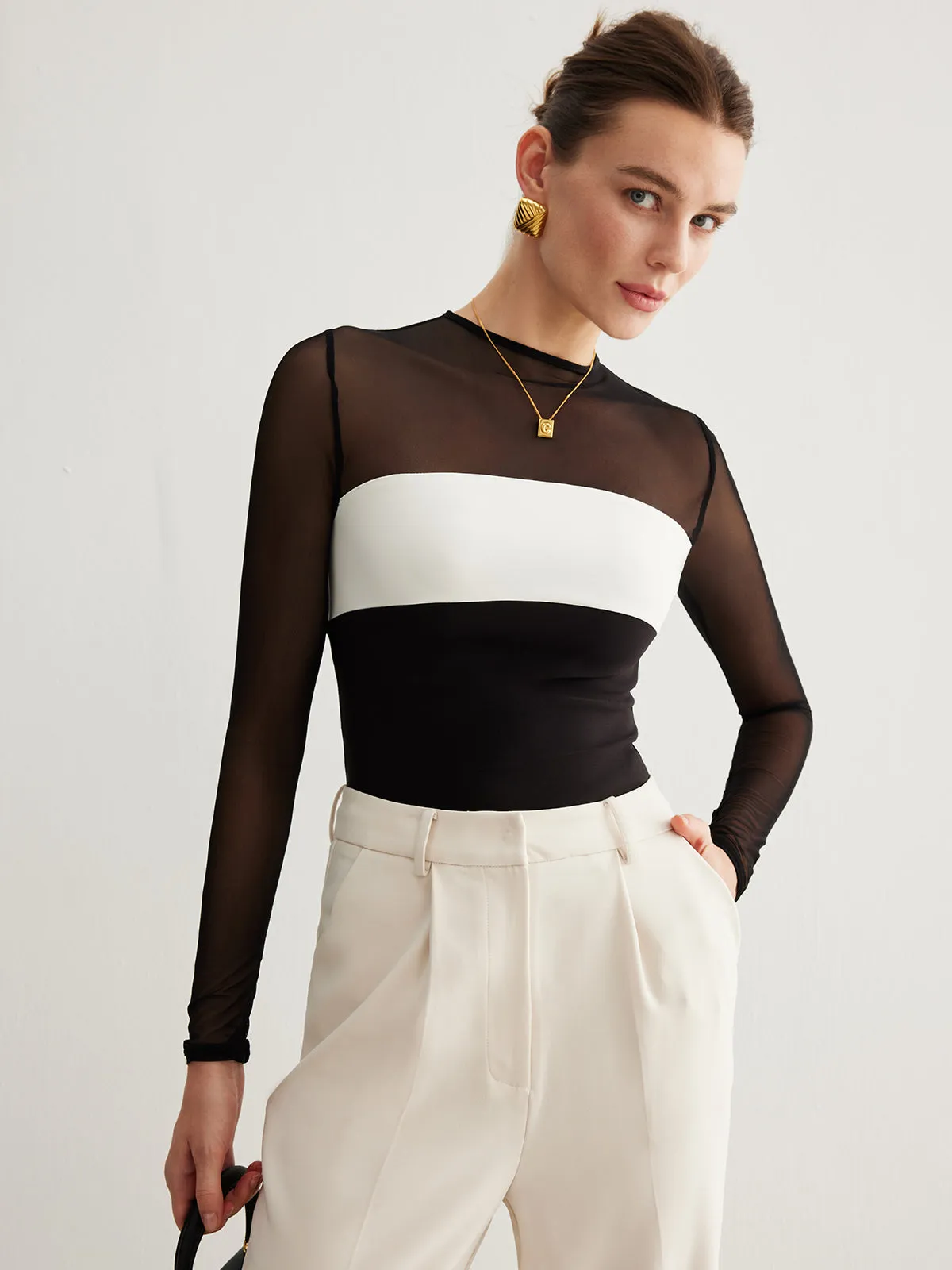 Tulle Color Block Zipper Top sold by COMMENSE product image thumbnail 5