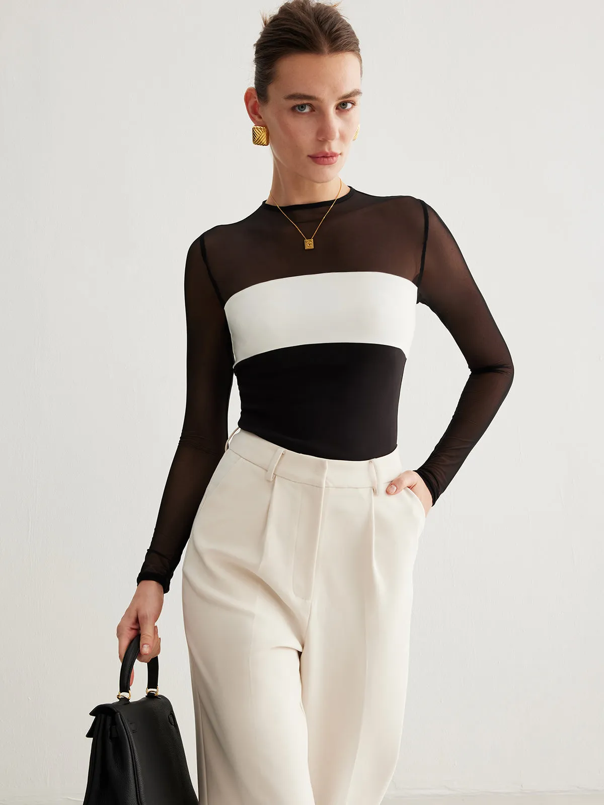 Tulle Color Block Zipper Top sold by COMMENSE product image thumbnail 2