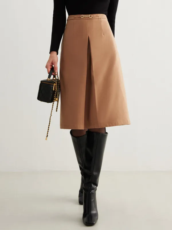 Magnet Closure Pockets Pleated Skirt sold by COMMENSE