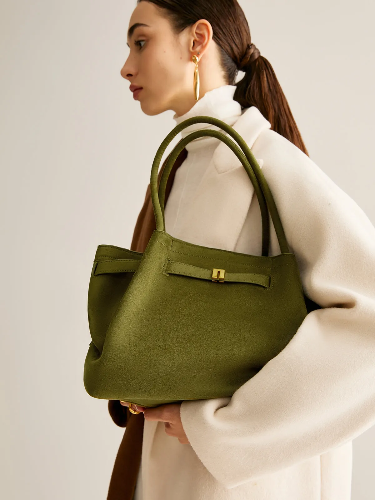 Suede Pleated Top Handle Bag sold by COMMENSE product image thumbnail 3