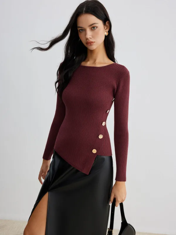 Asymmetrical Ribbed Slim Sweater sold by COMMENSE