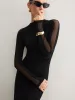 Tulle-Sleeve Plain Slim Dress sold by COMMENSE