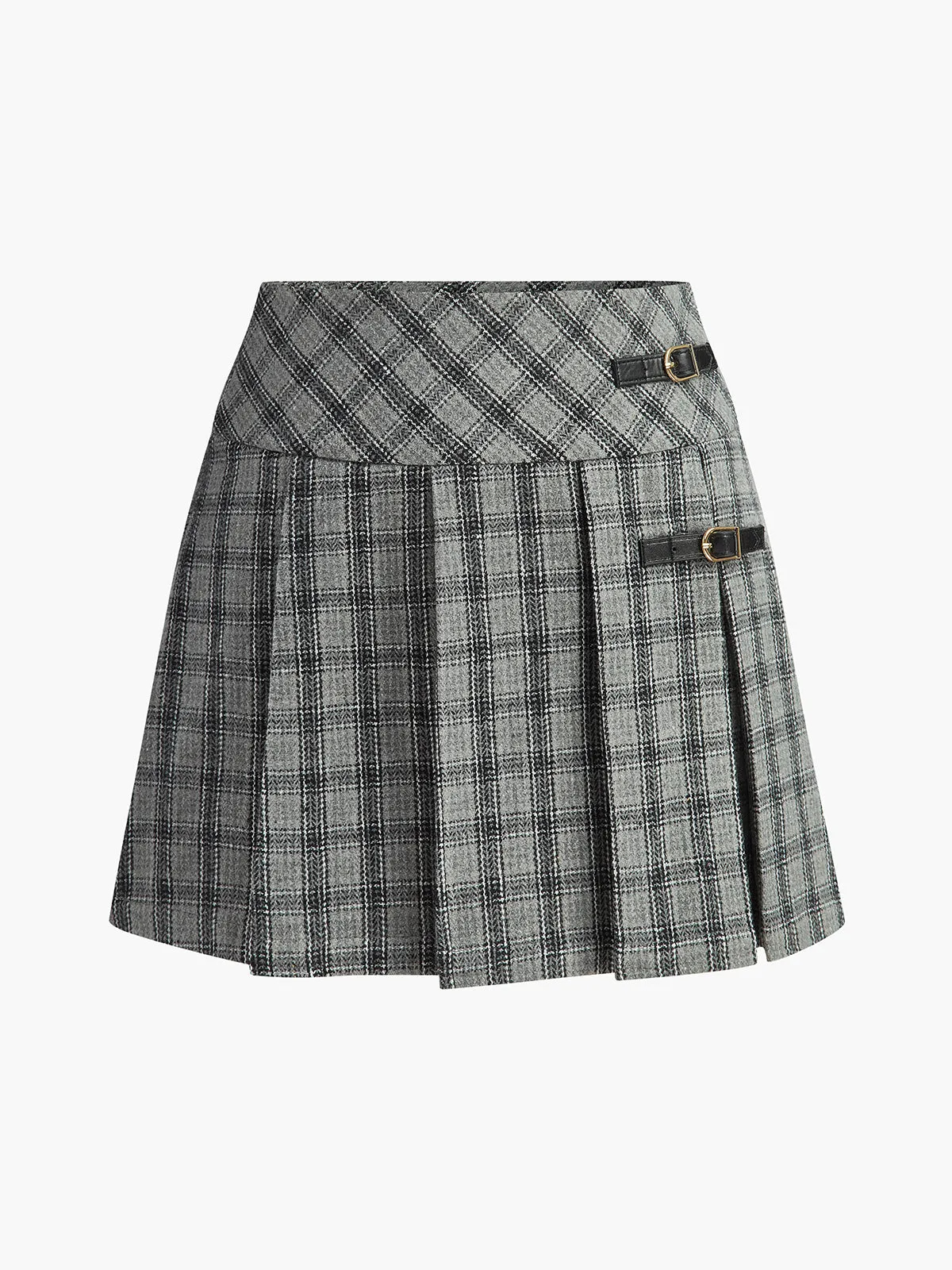 Checked Pleated Zipper Mini Skirt sold by COMMENSE