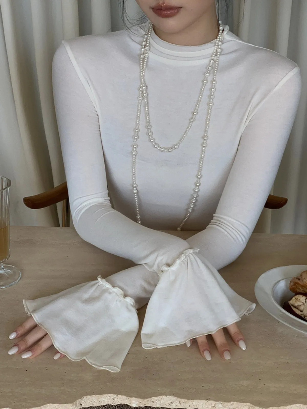 Plain Ruffle-Cuff Jersey Top sold by COMMENSE product image thumbnail 5