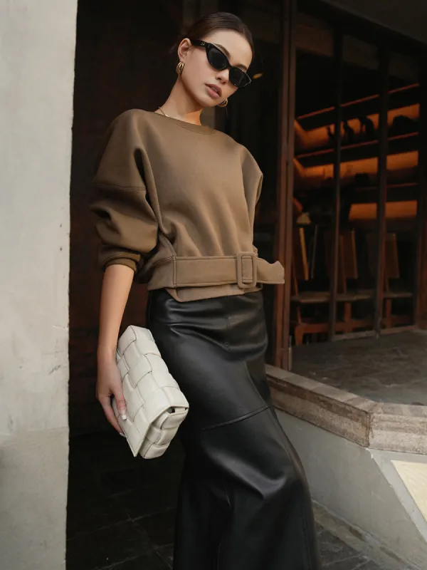 Belted Short Sweatshirt sold by COMMENSE