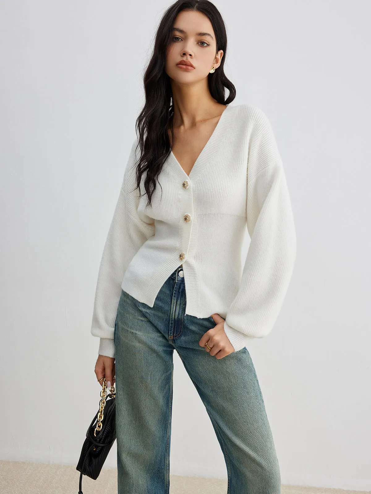 Elegant Button Slit Cinched Cardigan sold by COMMENSE