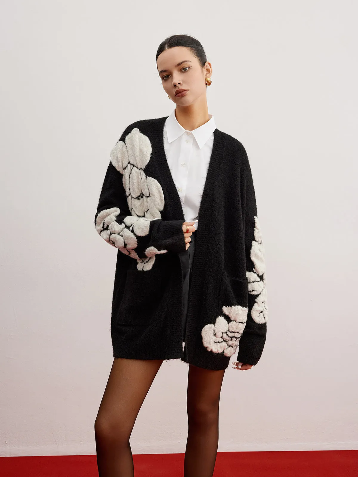 Wool-Blend Knit-Floral Cardigan sold by COMMENSE product image thumbnail 2