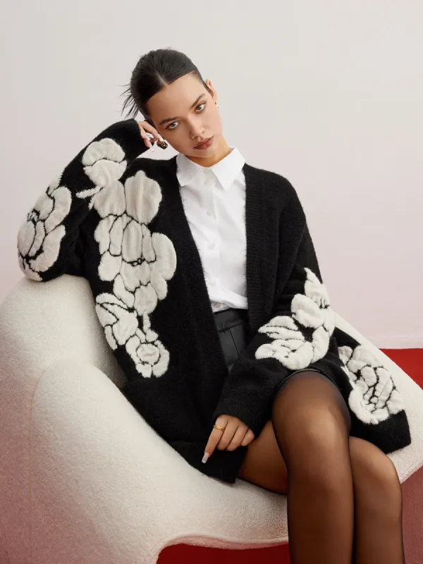 Wool-Blend Knit-Floral Cardigan sold by COMMENSE