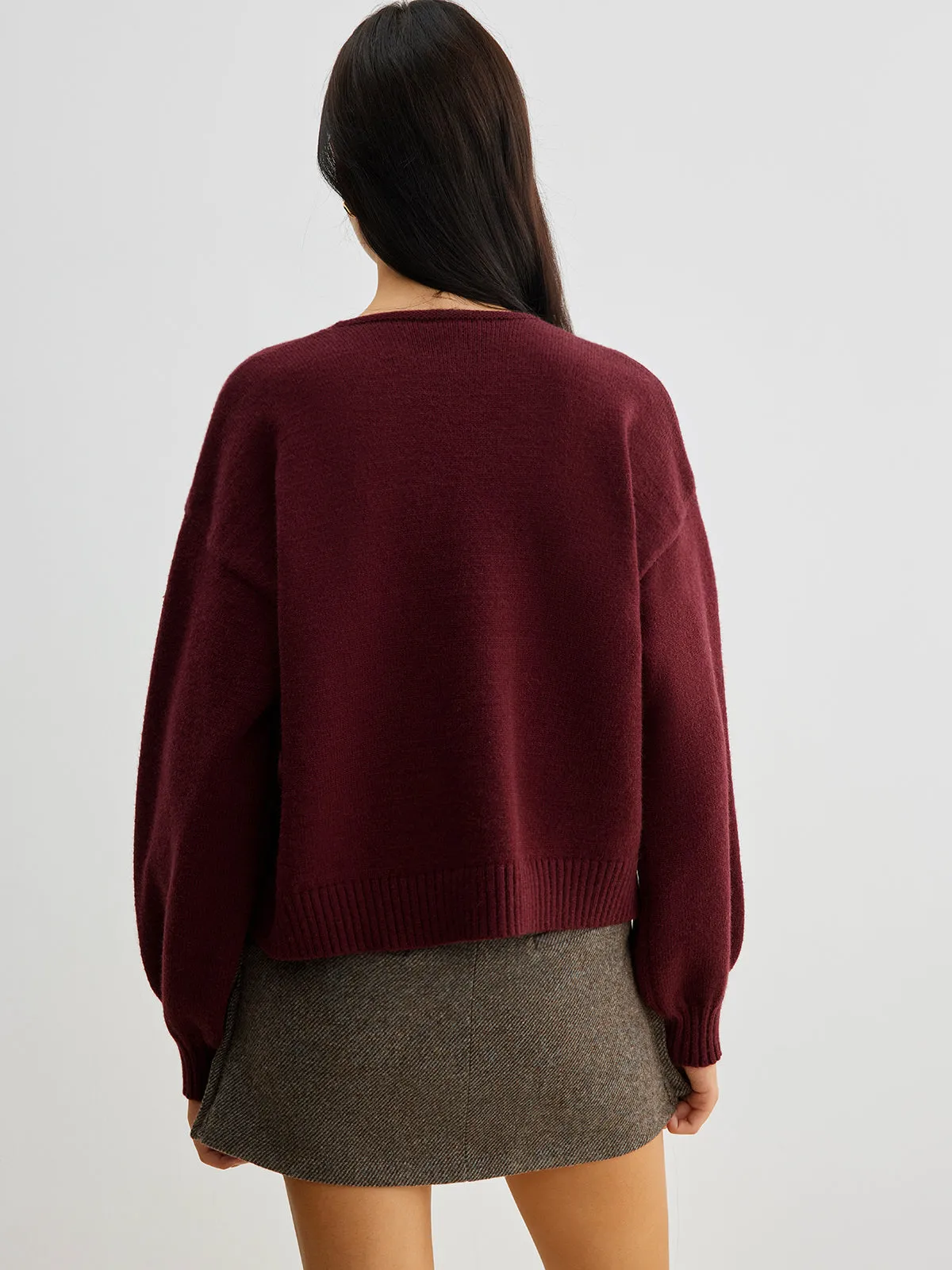 Velvet-Bow Lantern Sleeve Sweater sold by COMMENSE product image thumbnail 5