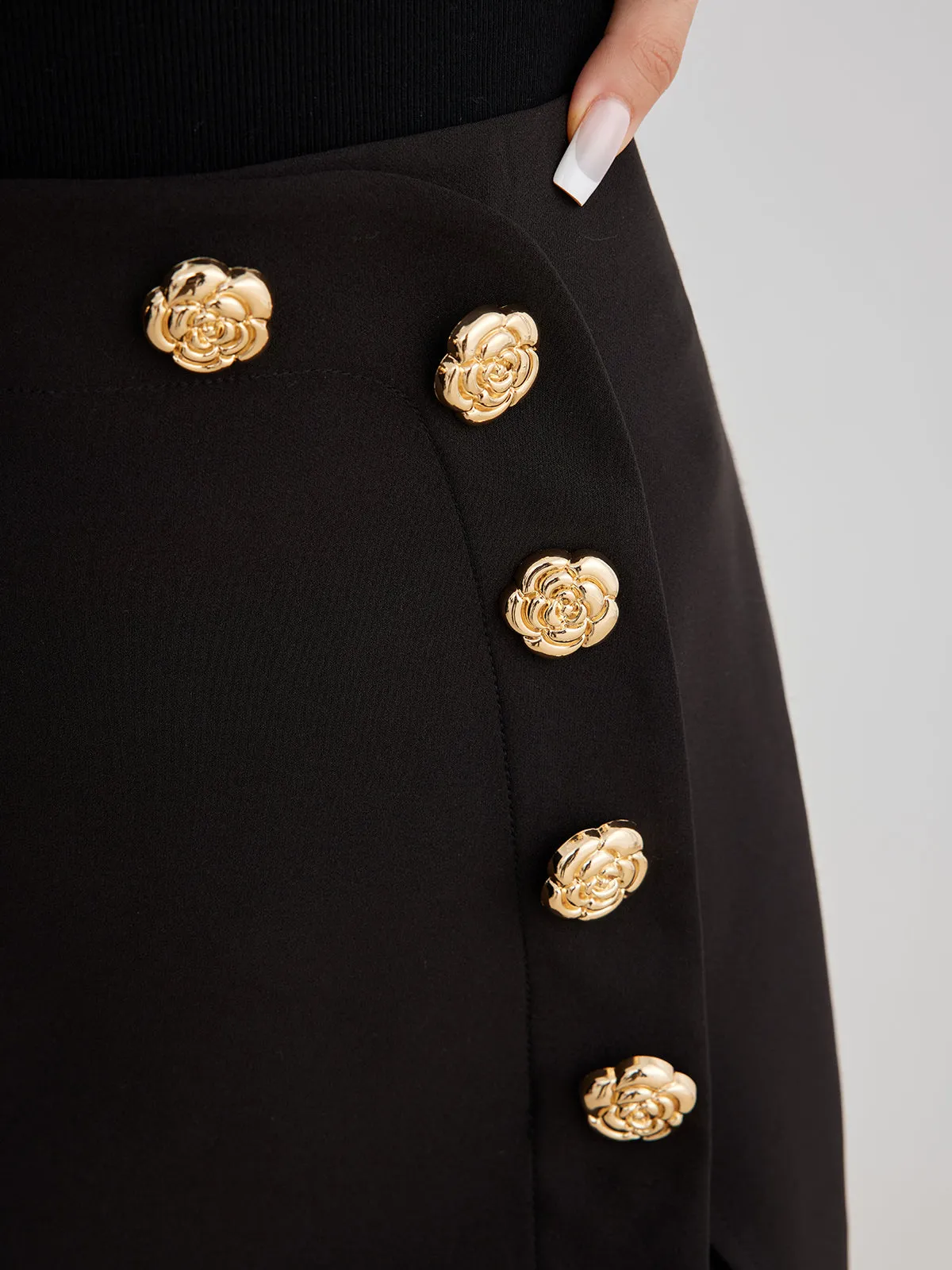 Lace Trim Metal-Flower Zipper Skirt sold by COMMENSE product image thumbnail 3