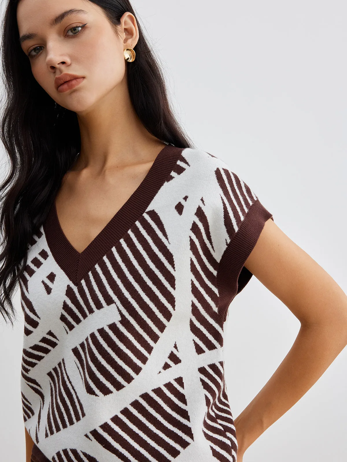 Geometric Contrast Striped Sweater Vest sold by COMMENSE product image thumbnail 5