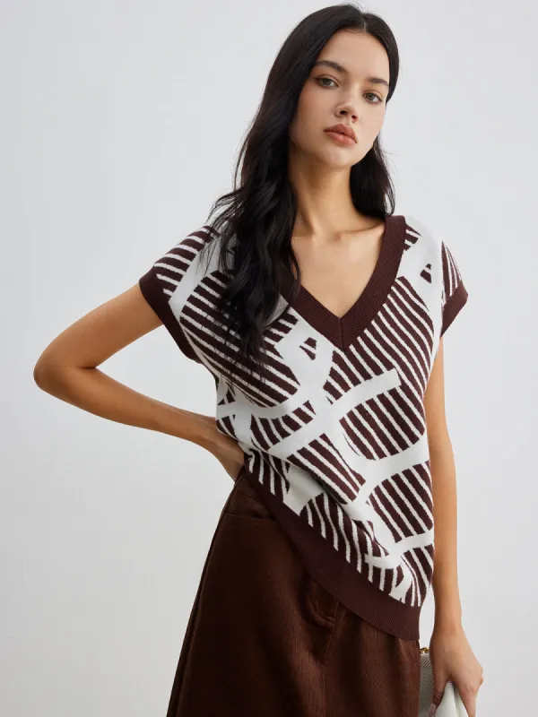 Geometric Contrast Striped Sweater Vest sold by COMMENSE