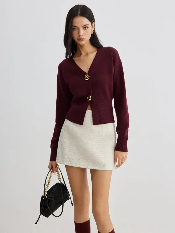 Elegant Metal Button Short Cardigan sold by COMMENSE