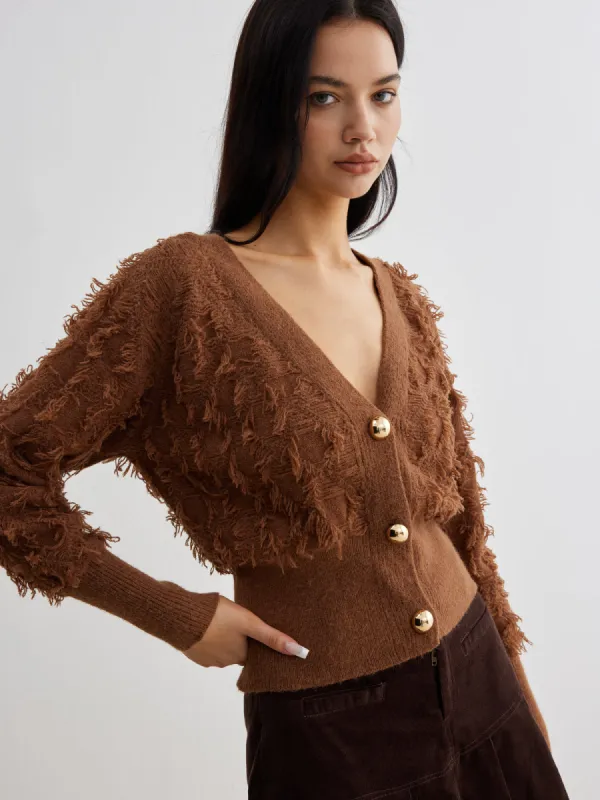 Raw Hem Button Cinched Cardigan sold by COMMENSE