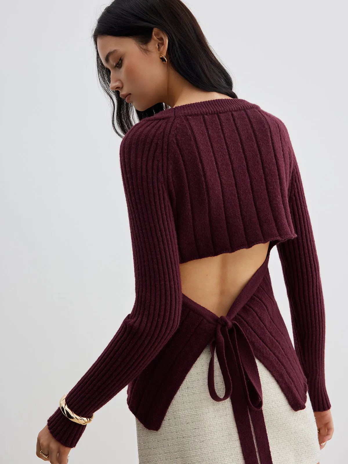 Backless Slim Tie Knit Top sold by COMMENSE product image thumbnail 5