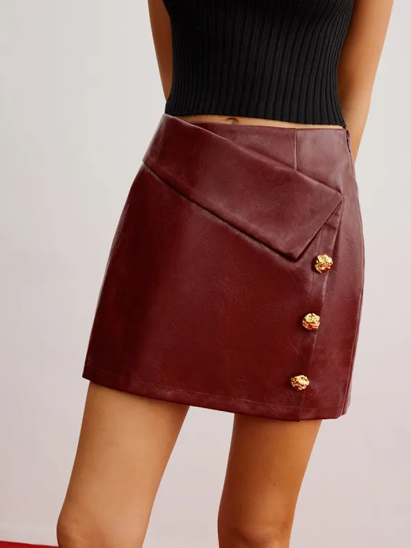 Metal-Detail PU Leather Zipper Skirt sold by COMMENSE