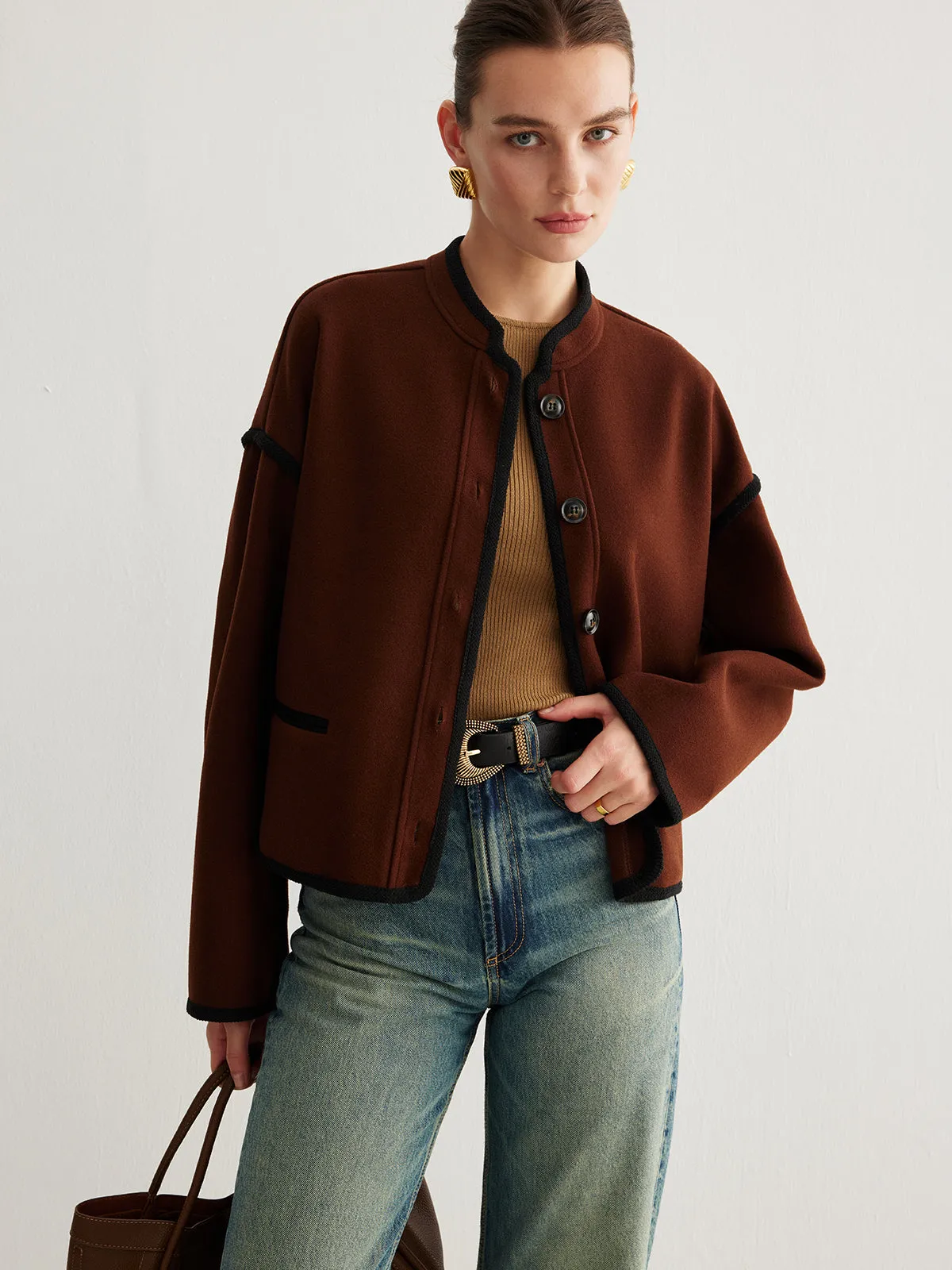 Minimalist Contrast Trim Tweed Jacket sold by COMMENSE product image thumbnail 2