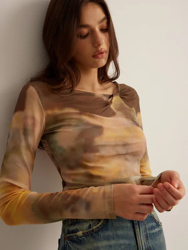 Tye Dye Printed Mesh Blouse sold by COMMENSE
