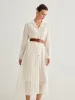 Chiffon Button Pleated Dress With Belt sold by COMMENSE