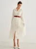 Chiffon Button Pleated Dress With Belt sold by COMMENSE