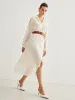 Chiffon Button Pleated Dress With Belt sold by COMMENSE