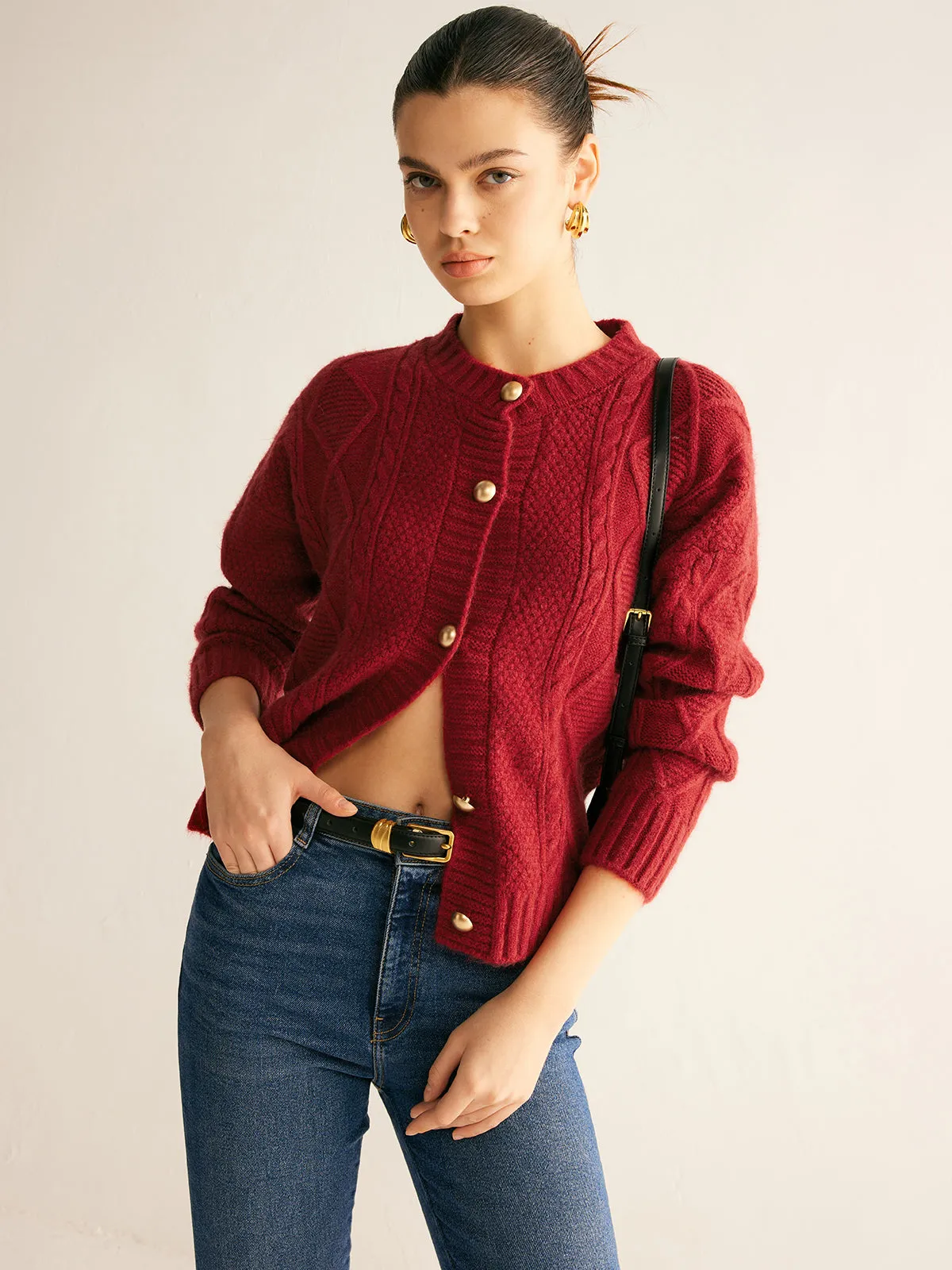 Round Neck Button Down Twist Cardigan sold by COMMENSE