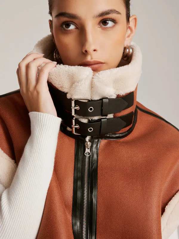 Fleece Lined Faux Leather Buckle Vest sold by COMMENSE