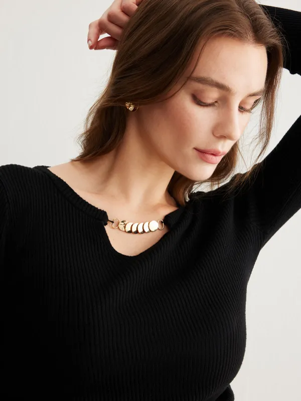 Side-Drawstring Cutout Slim Top sold by COMMENSE