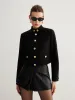 Stand Collar Button Tweed Short Jacket sold by COMMENSE