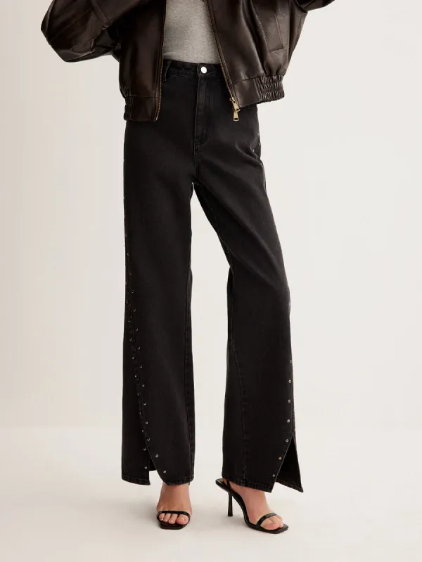Studded Wide-Leg Denim Jeans sold by COMMENSE